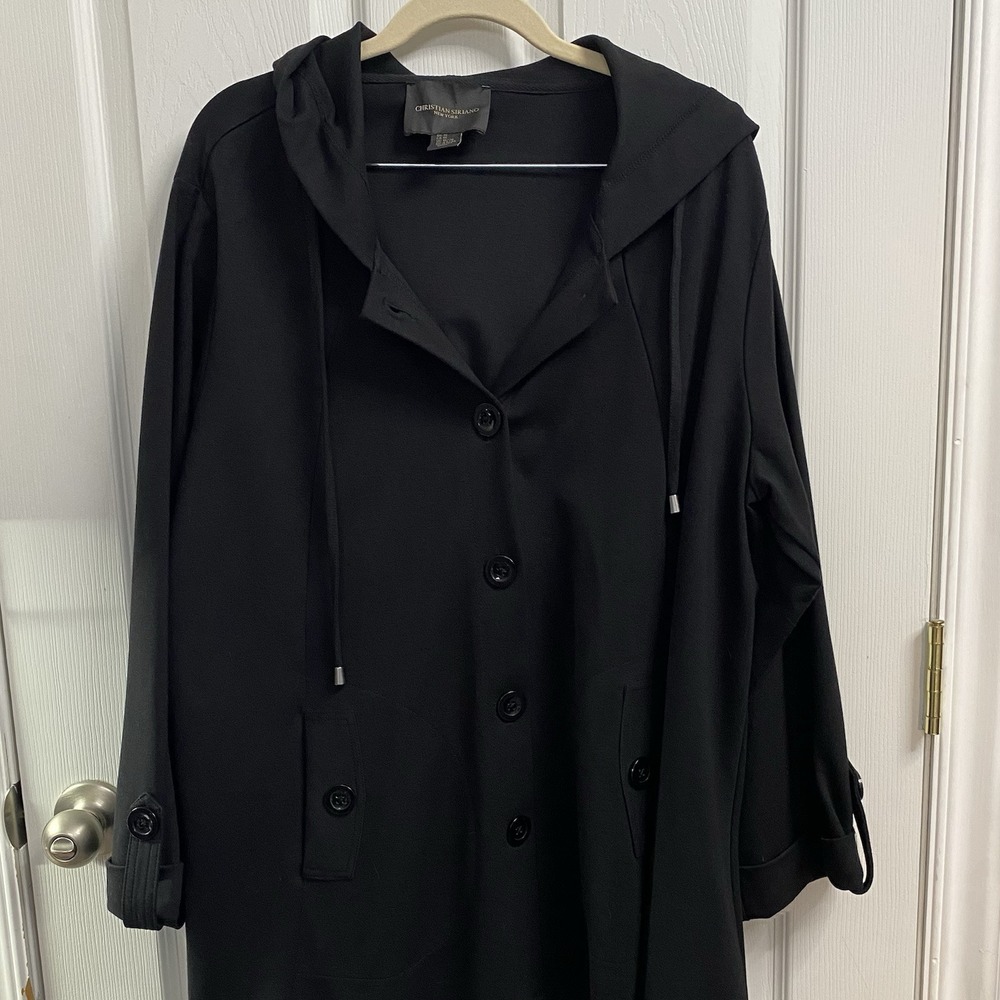 CHRISTIAN SIRIANO Black Ponte‎ Swing Jacket Coat Women's Plus 1X Hood